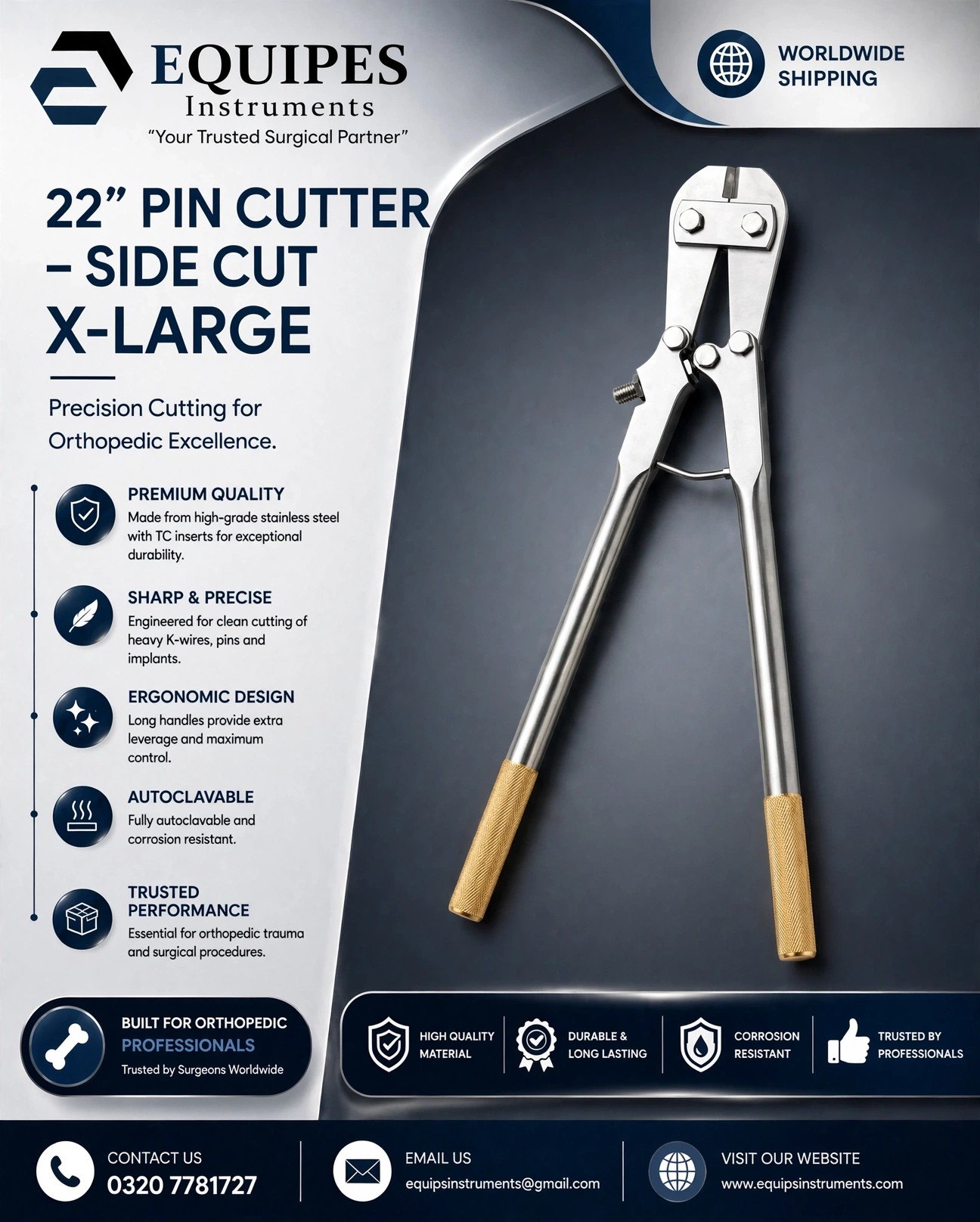 22″ Pin Cutter – side cut X-Large — Orthopedic Instruments by EQUIPES Instruments