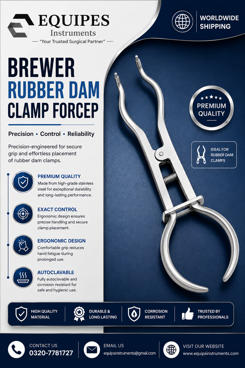 Dental Brewer Rubber Dam Clamp Forcep — Dental Instruments by EQUIPES Instruments