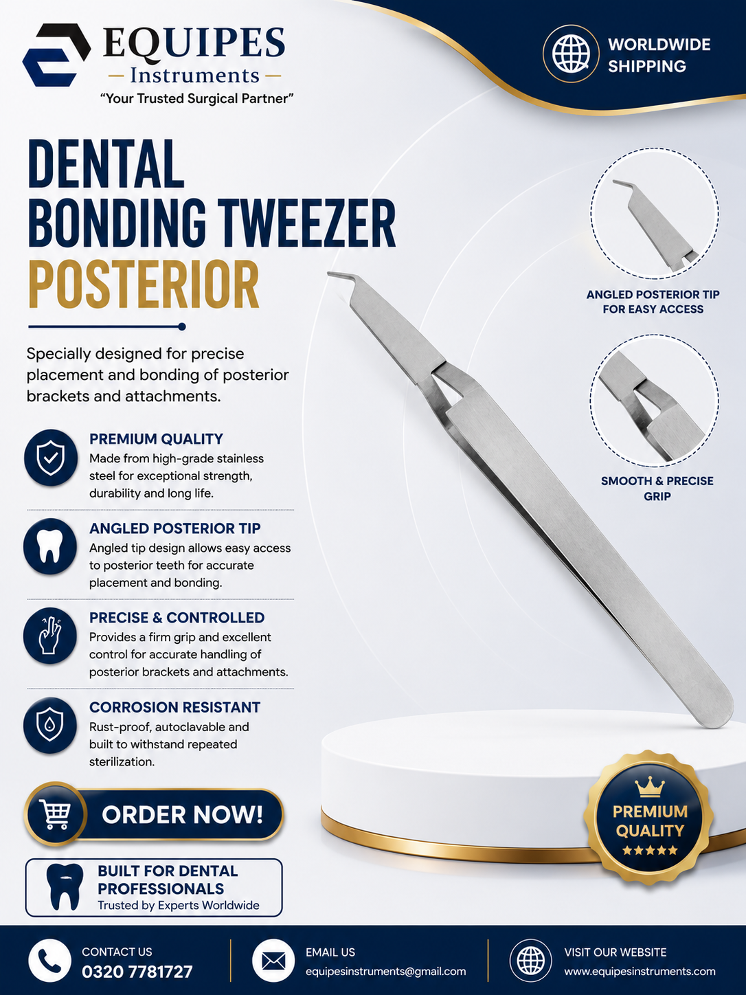 Dental Posterior Bonding Tweezers  Posterior Bracket Holding Tweezers - Orthodontic Direct Bonding Tweezers Curved  14cm Molar Bonding — Dental Instruments by EQUIPES Instruments